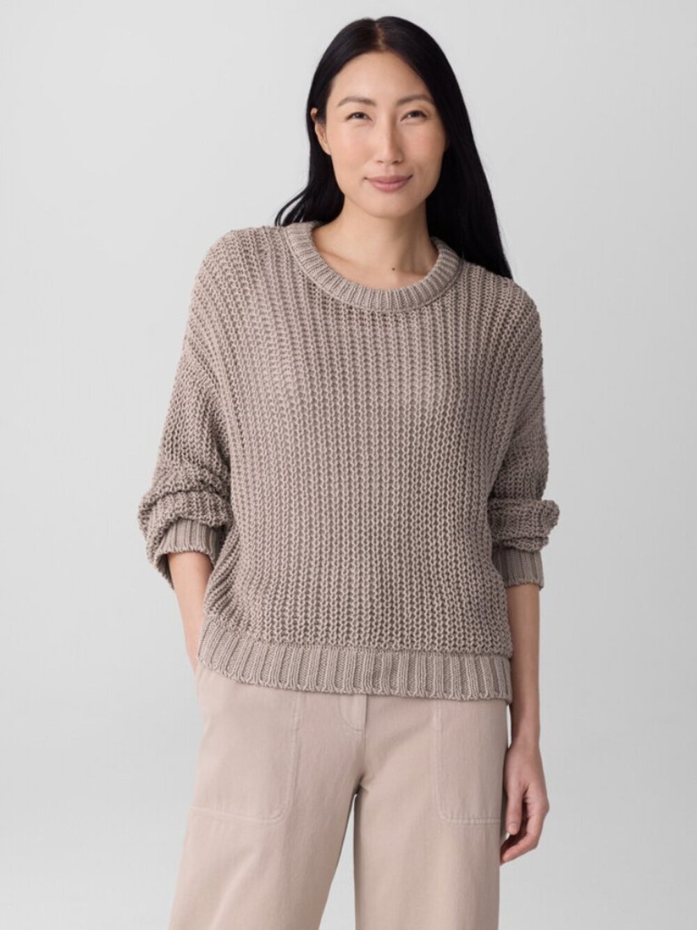NWT Eileen Fisher Wheat Peruvian Organic Cotton Cord Crew Neck Top